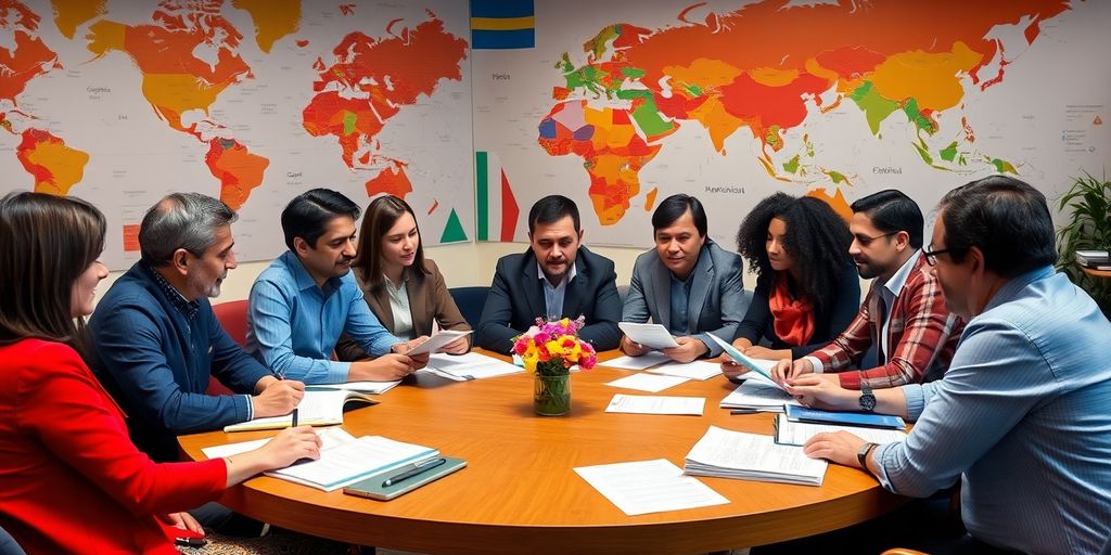 Writers discussing foreign policy at a round table.