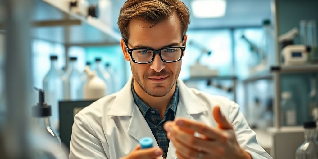 Scientist in a lab coat conducting research in a laboratory.