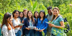 Researchers studying environmental health in a natural setting.