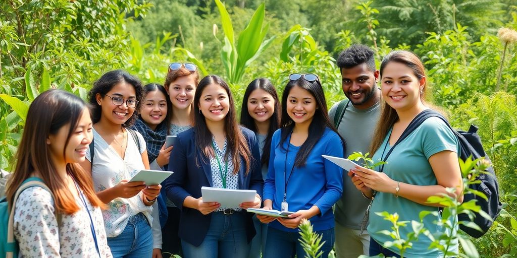 Researchers studying environmental health in a natural setting.