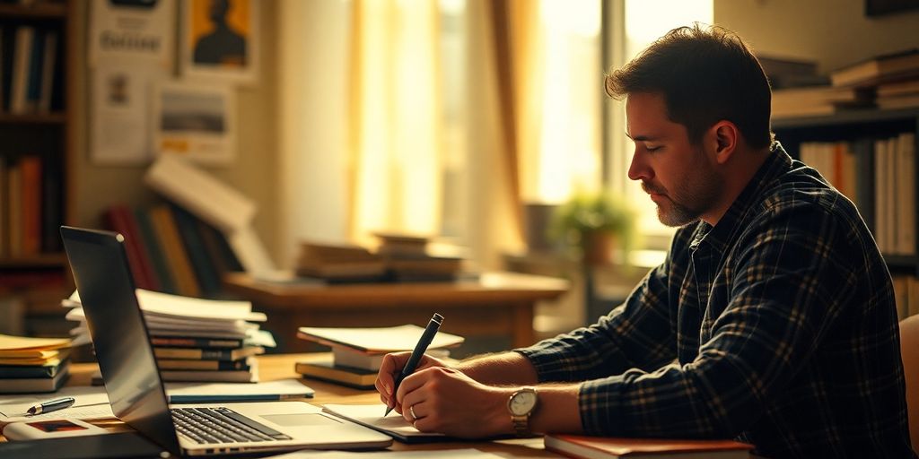 Writer at a desk, focused on publishing their work.