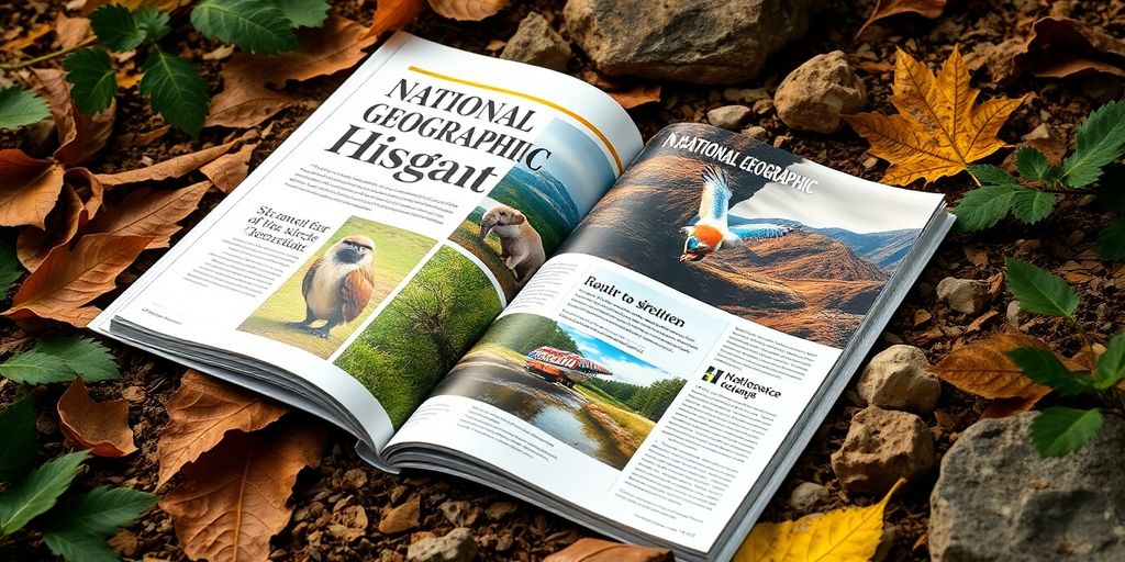 Open National Geographic magazine with wildlife images.