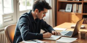 A writer at a desk, focused on their work.