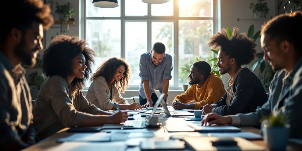 Team collaboration in a vibrant startup workspace.