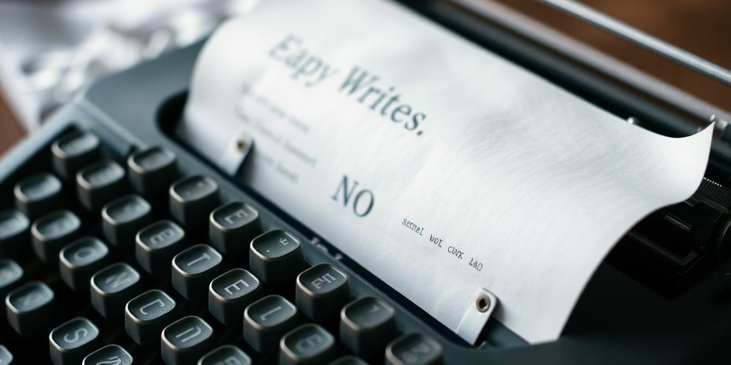 Typewriter with papers, evoking the writing process.