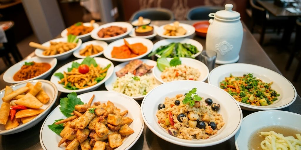 Colorful dishes in an inviting dining environment.